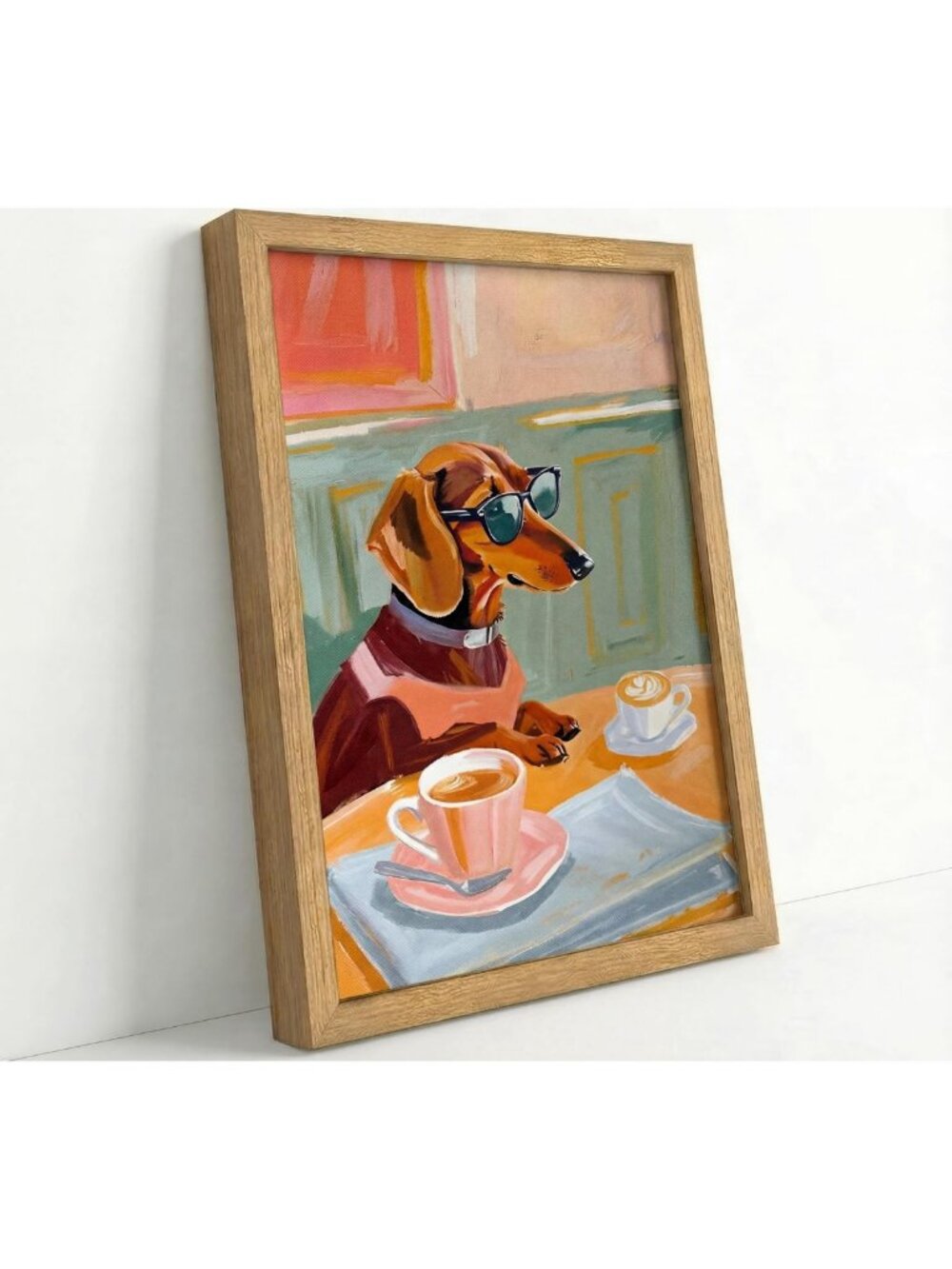 Whimsical Dachshund Wall Art - Funny Dog with Sunglasses Coffee Decor 16x24in